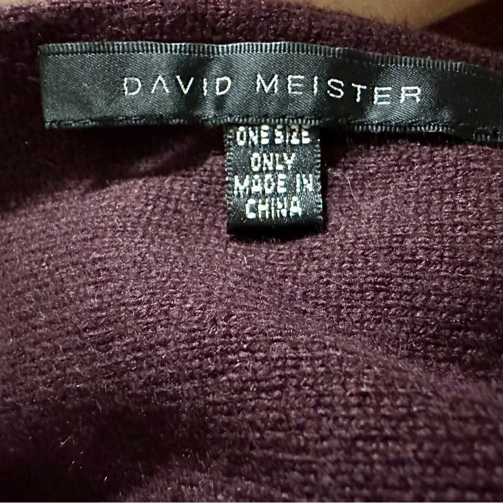 David Meister Purple Fringed Knitted Scarf with Embellished Floral Detail